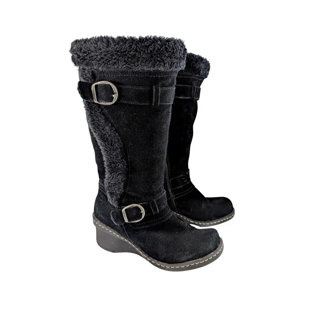 BASS! ALISSA BLACK GENUINE SUEDE LEATHER, FAUX SHEARLING LINED BOOTS! SZ 9.5M